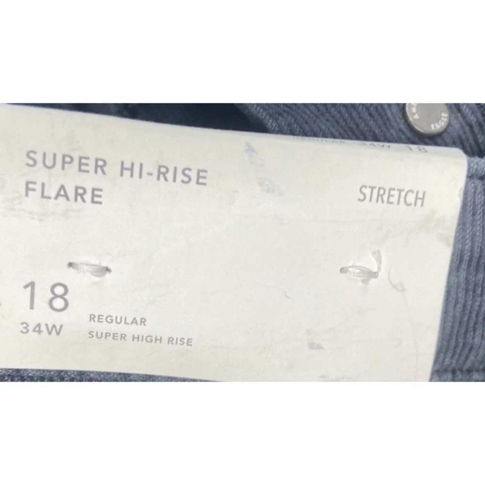 American Eagle Pants Womens 18 Blue Corduroy Super Hi-Rise‎ Button Fly Flare